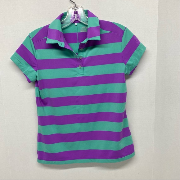 NIKE Golf Other - Nike Golf Collared Shirt Kids Large Striped Short Sleeve Purple Green Casual
